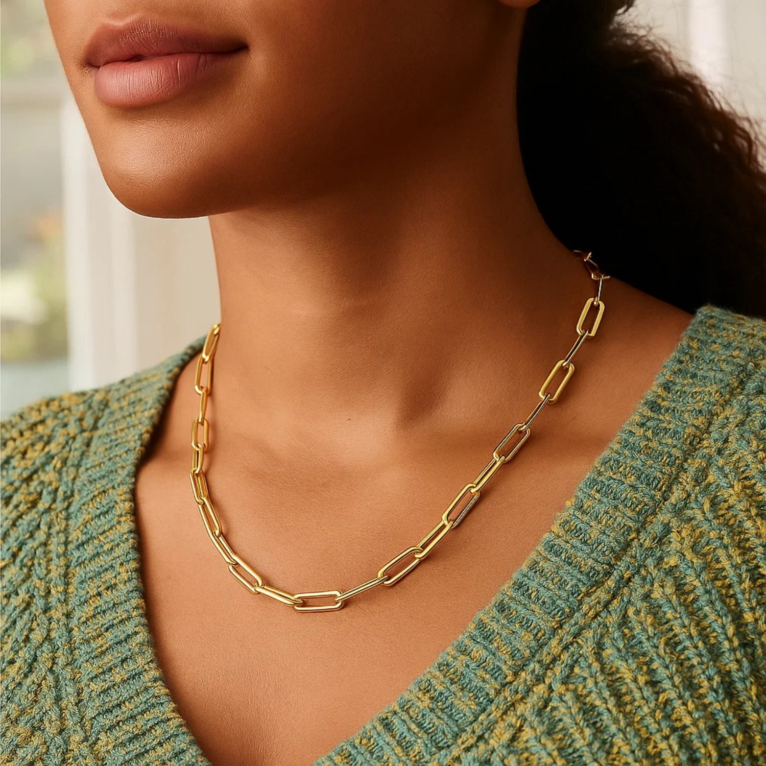 Long Domed Paperclip Necklace in 14K Yellow Gold (4.80 mm) - Image 4