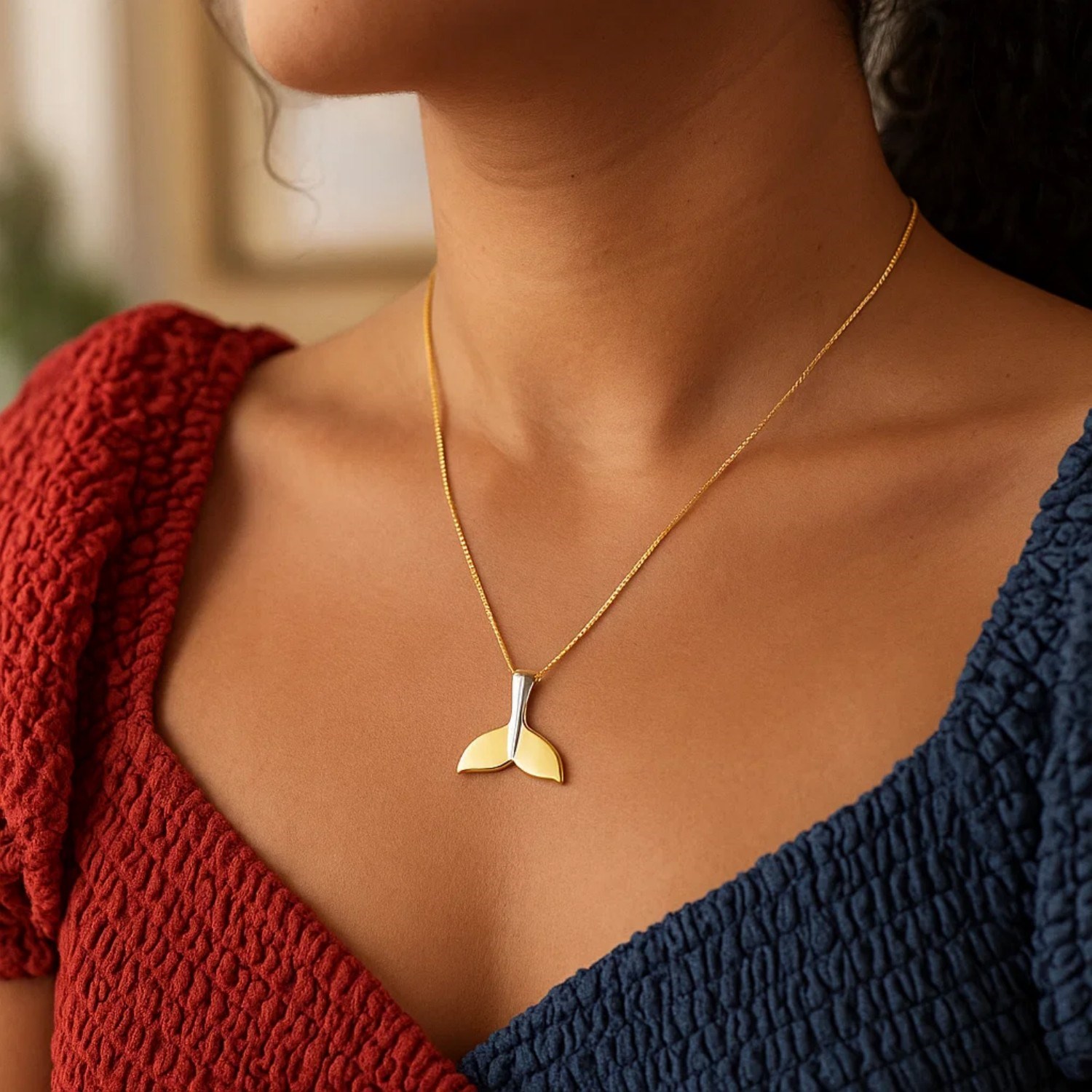 Whale Tail Necklace in 10K Yellow Gold - Image 5
