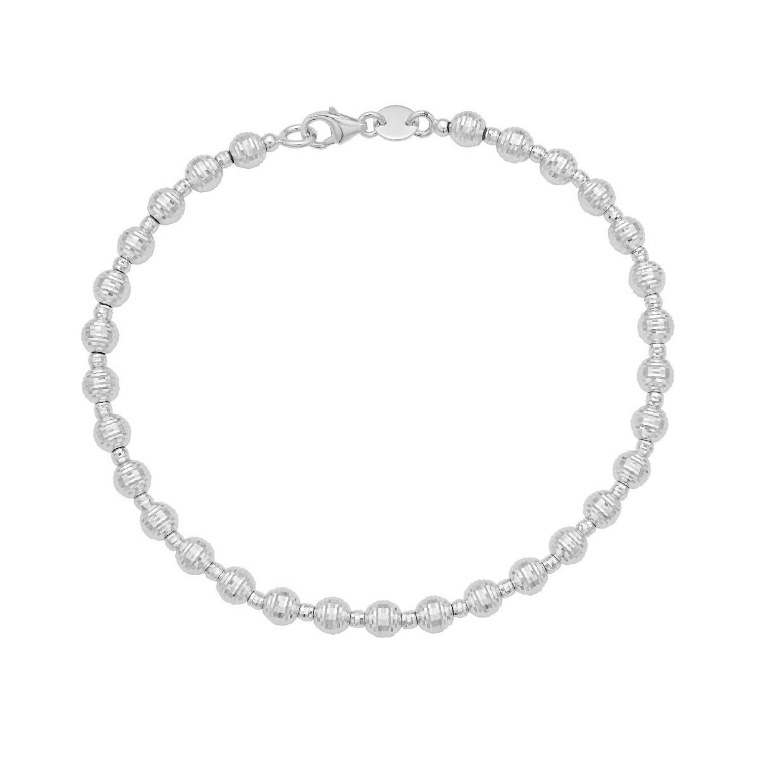 14K White Gold Disco Diamond Cut Bead Bracelet (4.00 mm) - Image 2