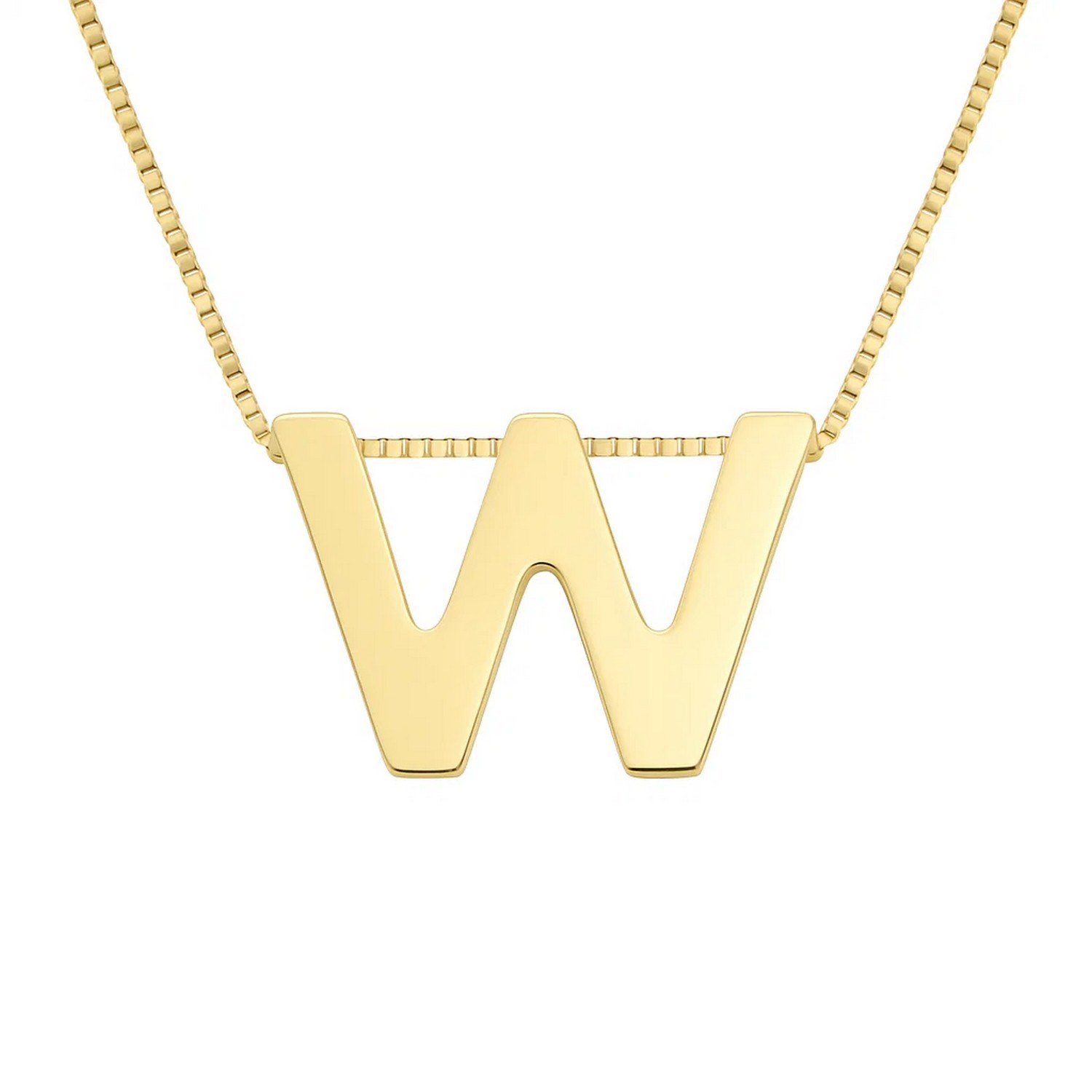 14K Yellow Gold Yours Truly Block Letter Initial W Necklace - Image 2