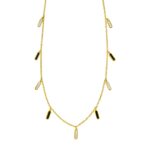 14K Yellow Gold Onyx And MOP Inlay Station Necklace