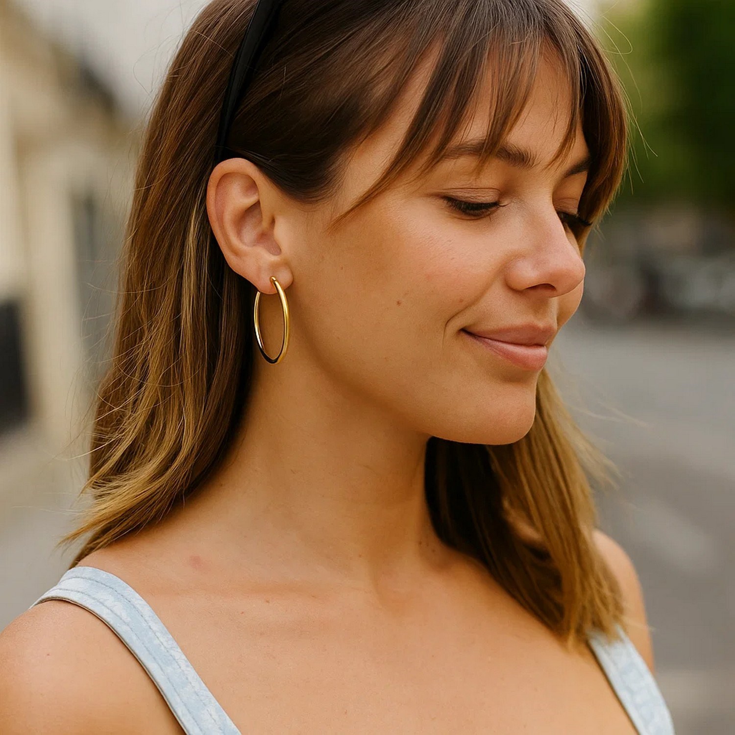 Classic Hoop Earrings in 14K Yellow Gold (2x35 mm) - Image 2