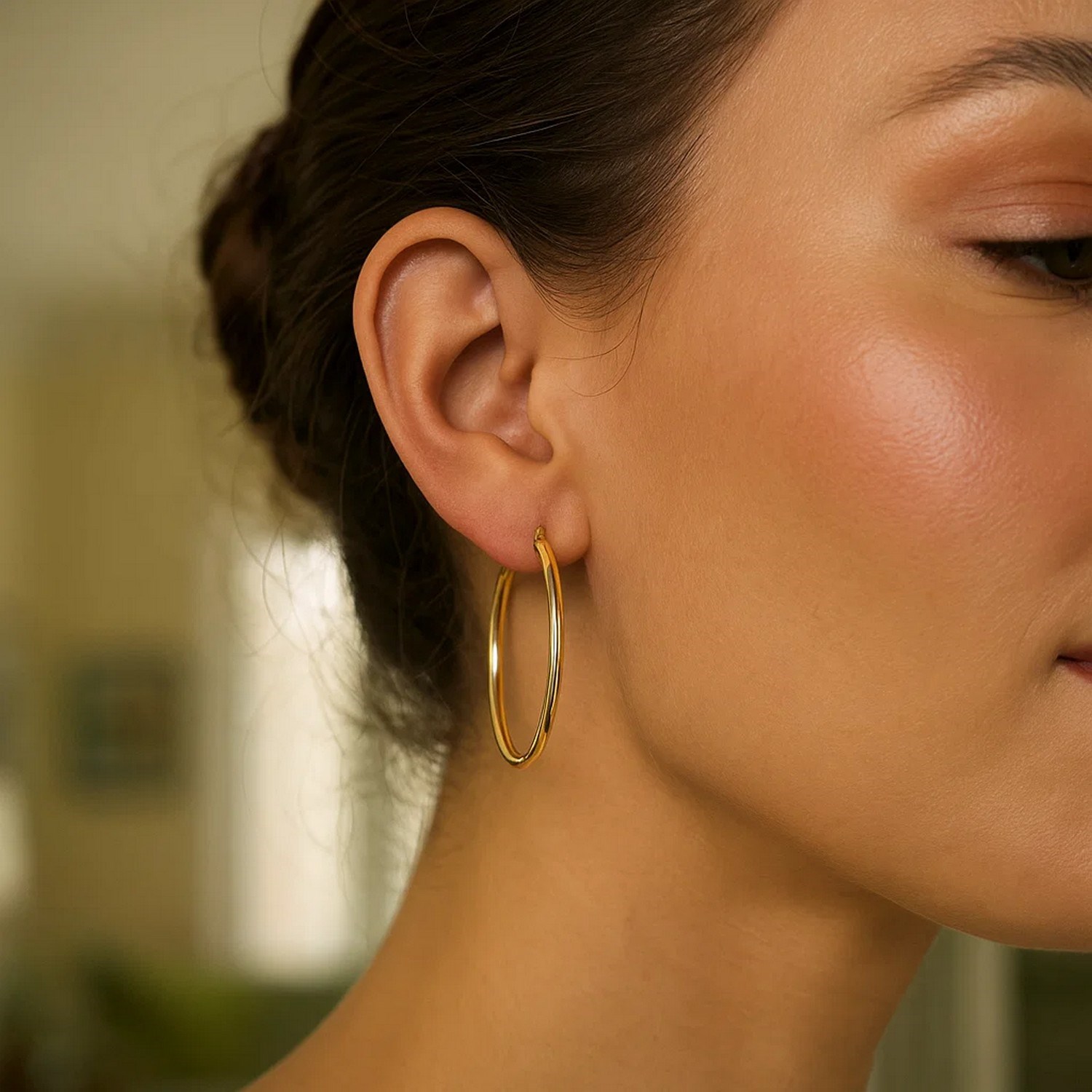 Classic Hoop Earrings in 14K Yellow Gold (2x35 mm) - Image 3