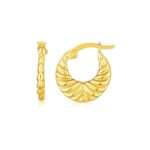 14K Yellow Gold Graduated Grooved Fancy Hoop Earrings