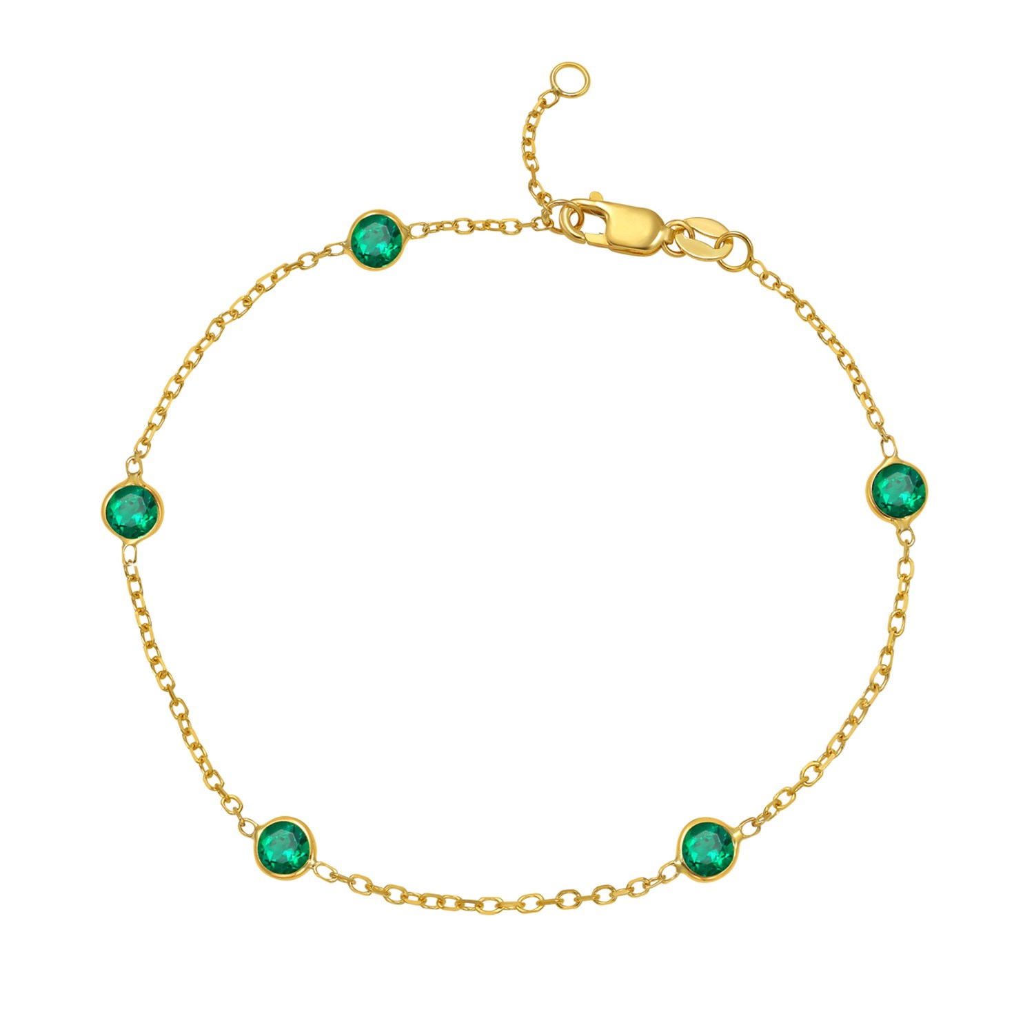 14K Yellow Gold Emerald Station Bracelet - Image 2