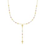14k Tri-Color Gold Rosary Chain Necklace