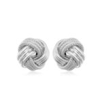 14k White Gold Love Knot with Ridge Texture Earrings