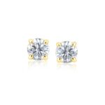 14k Yellow Gold Stud Earrings with White Hue Faceted Cubic Zirconia(6mm)