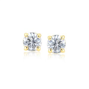 14k Yellow Gold Stud Earrings with White Hue Faceted Cubic Zirconia(6mm)