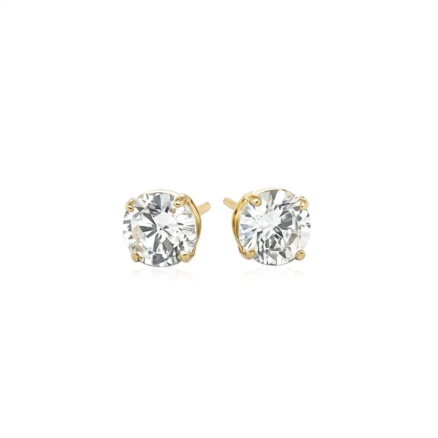 14k Yellow Gold Stud Earrings with White Hue Faceted Cubic Zirconia(6mm) - Image 2