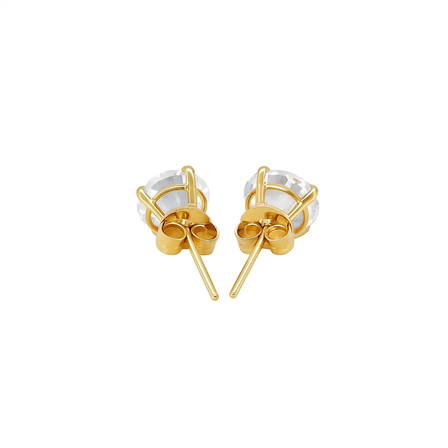 14k Yellow Gold Stud Earrings with White Hue Faceted Cubic Zirconia(6mm) - Image 3