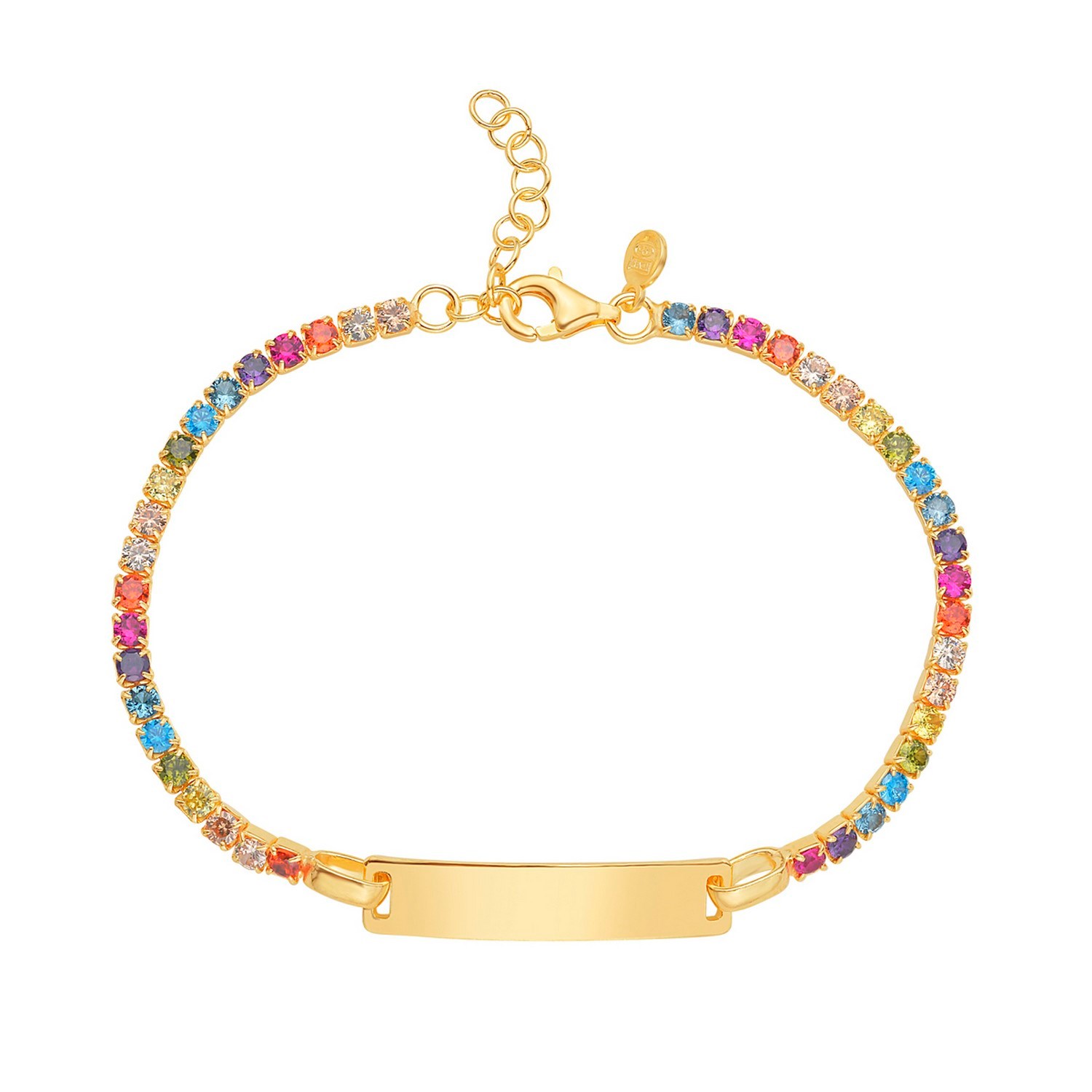 Sterling Silver Gold Plated Rainbow CZ ID Bracelet (2.70 mm) - Image 2