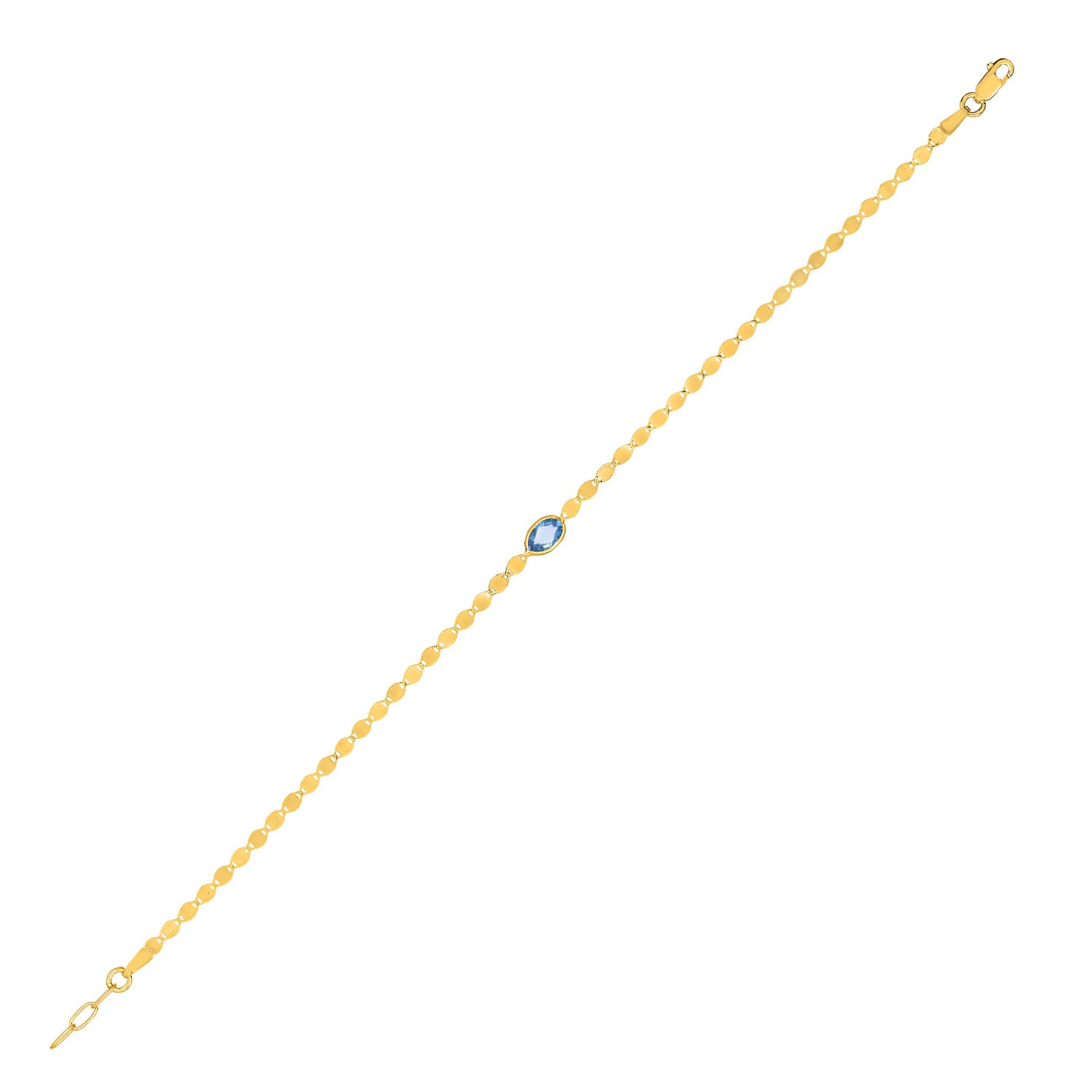 14K Yellow Gold Blue Topaz Mirrored Chain (2.20 mm)
