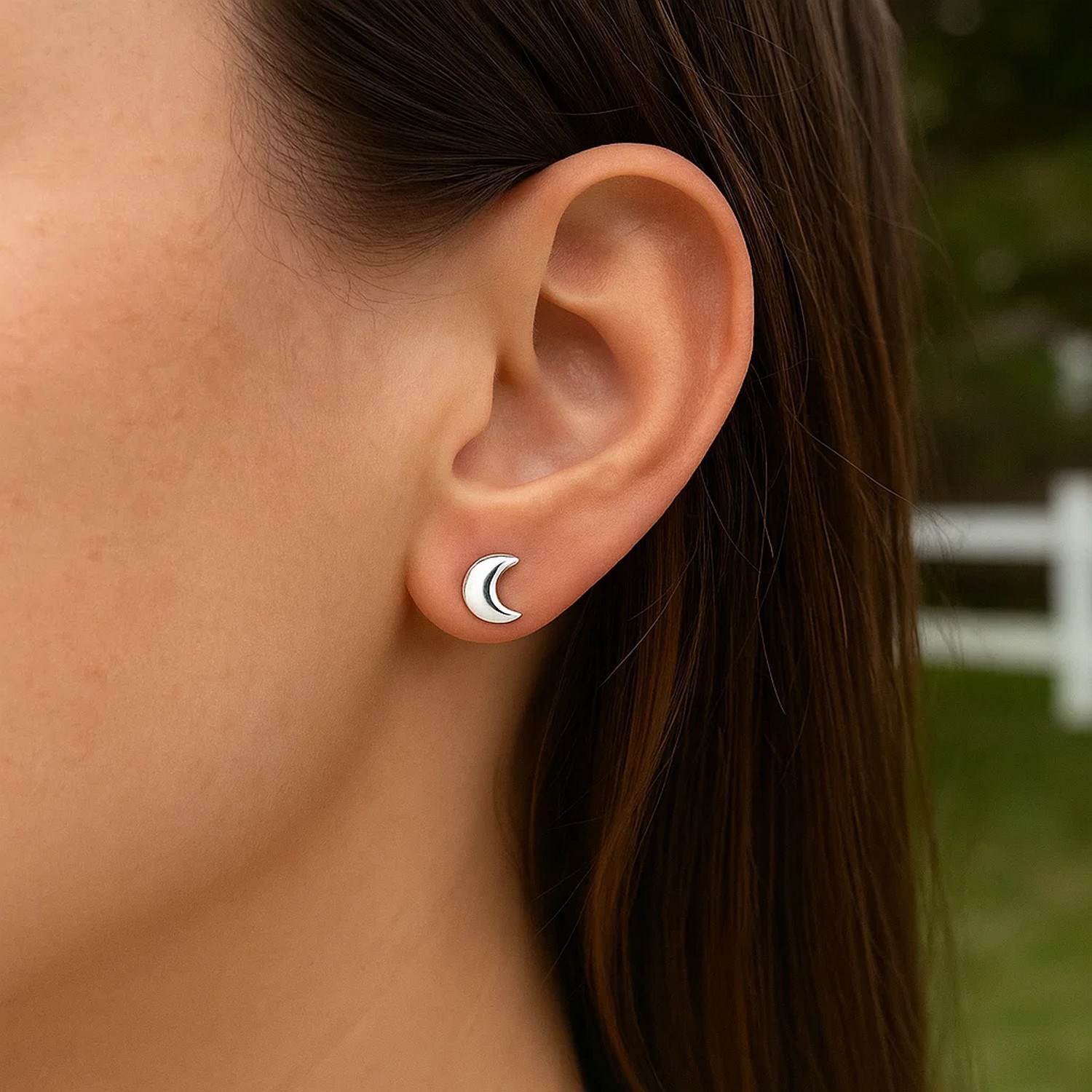 14k White Gold Post Earrings with Moons - Image 3