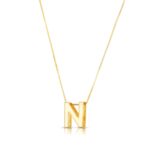 14K Yellow Gold Yours Truly Block Letter Initial N Necklace