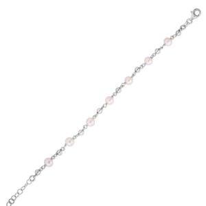 Sterling Silver Rhodium Plated Pearl Bead Bracelet