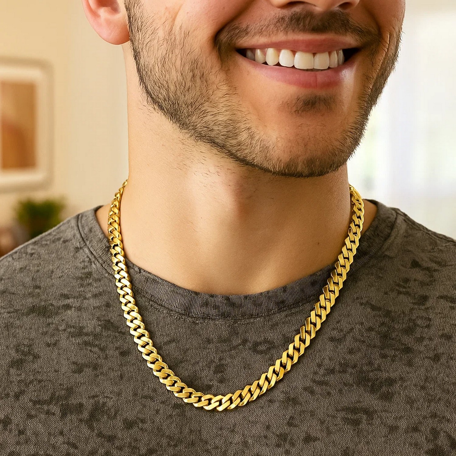 14k Yellow Gold High Polish Modern Lite Edge Chain (8.00 mm) - Image 4