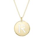 14K Yellow Gold Disc Initial R Pendant