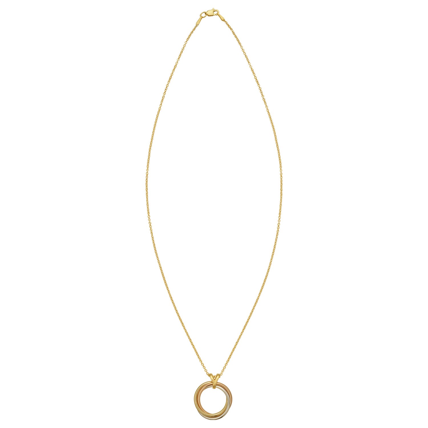14K Tri Color Gold Interlocking Circle Pendant Necklace