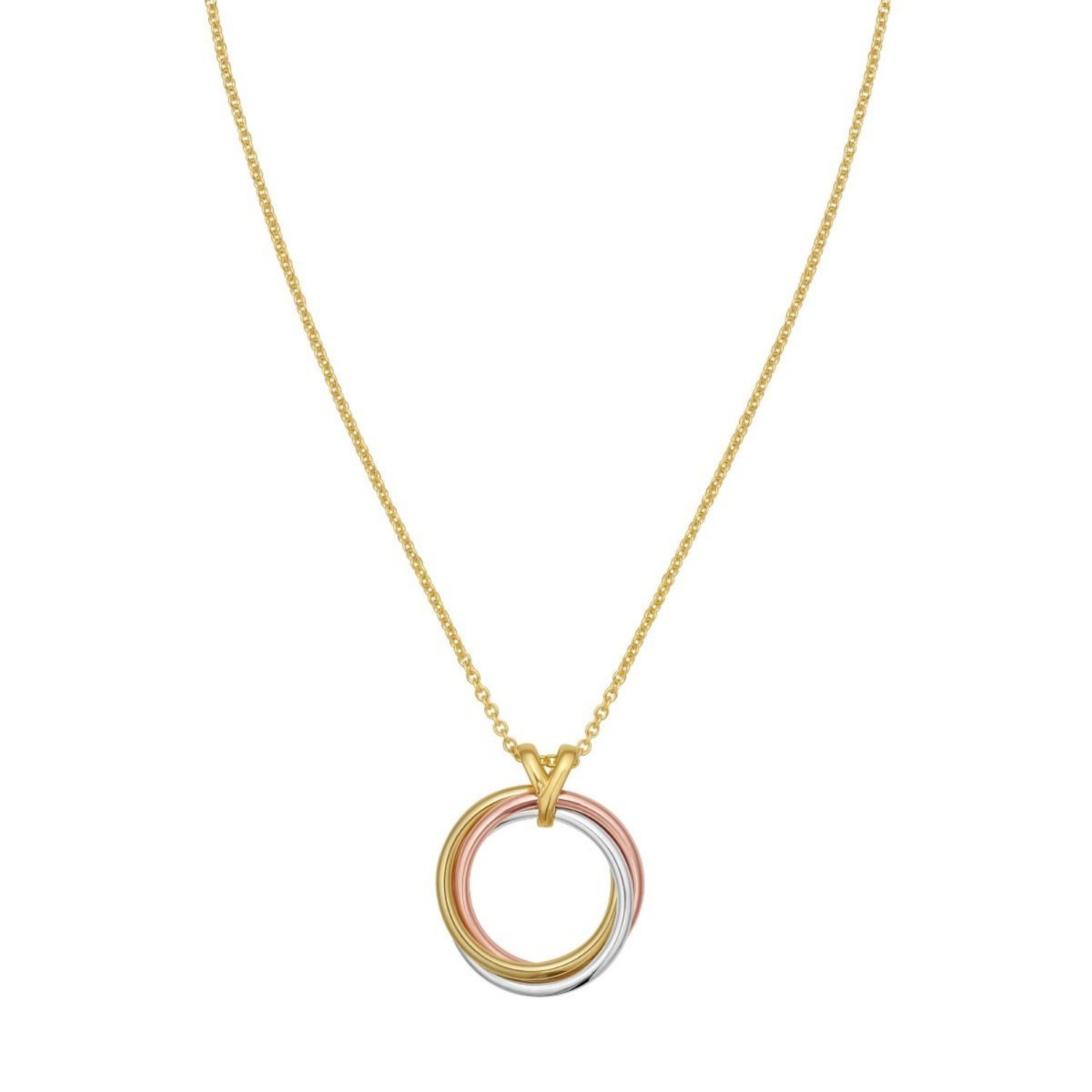 14K Tri Color Gold Interlocking Circle Pendant Necklace - Image 3