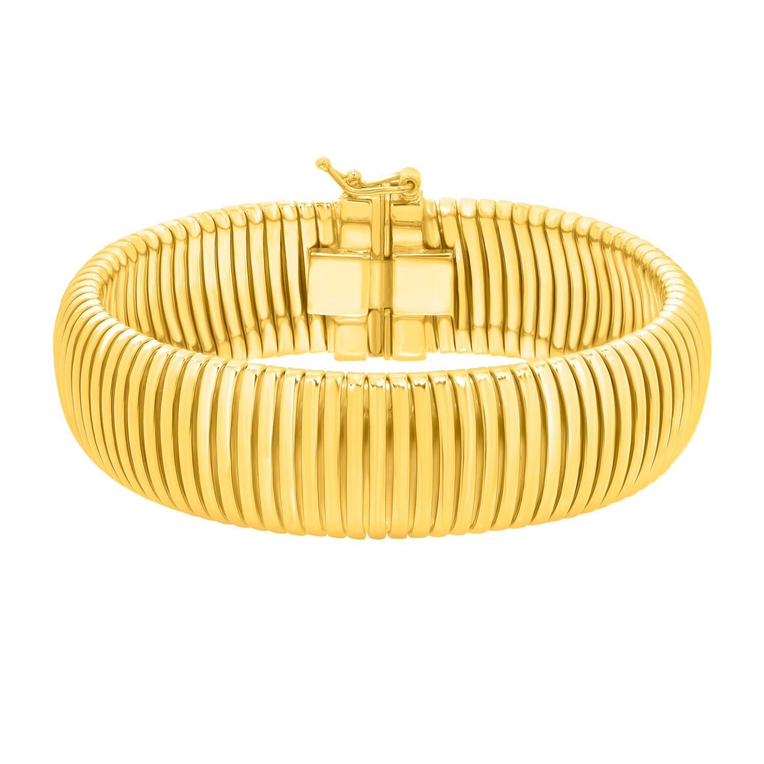 Sterling Silver Yellow Gold Plated Thick Tubogas Bracelet (16.00 mm) - Image 3