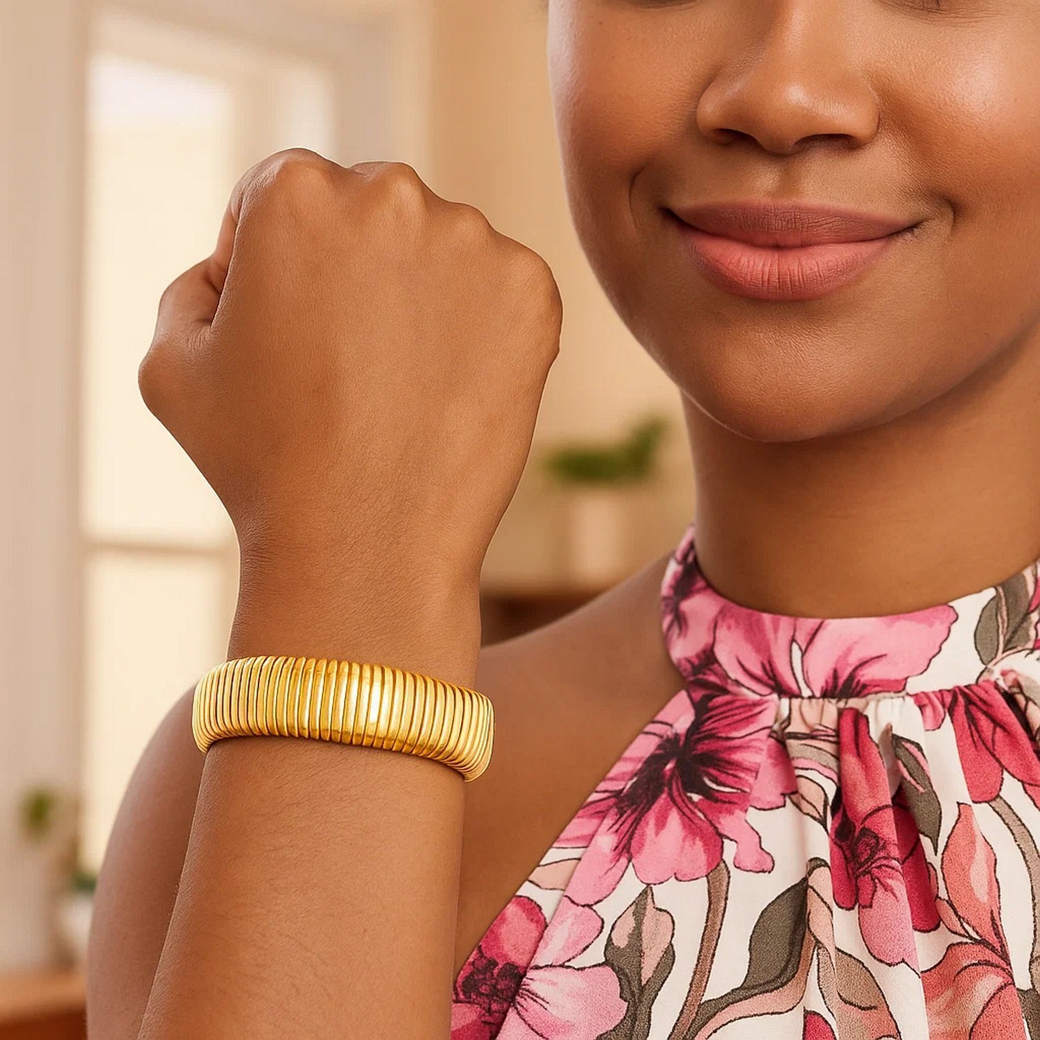 Sterling Silver Yellow Gold Plated Thick Tubogas Bracelet (16.00 mm) - Image 4