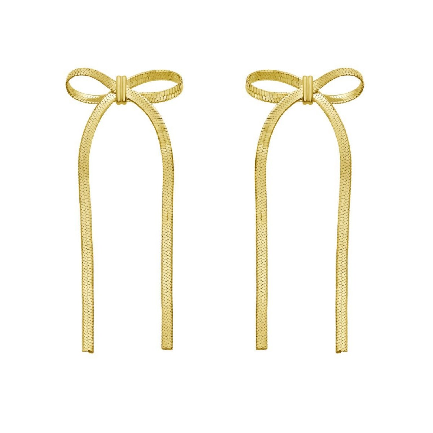 Sterling Silver Yellow Gold Plated Snake Chain Drop Dangle Bow Earrings