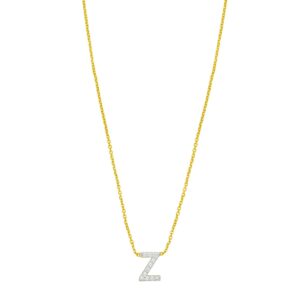 14K Yellow Gold Mini Diamond Z Initial Pendant Necklace