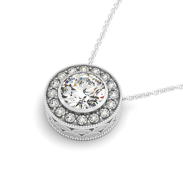Diamond Halo with Center Bezel in 14k White Gold (5/8 cttw) - Image 2