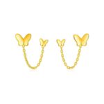 14k Yellow Gold Two Hole Post Earrings with Butterflies