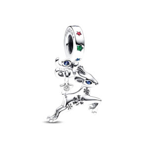 Pandora Sterling Silver Magical Reindeer Charm 792826C01 - Snowflake Engraving, Blue Man-Made Crystals in Eyes and Antlers