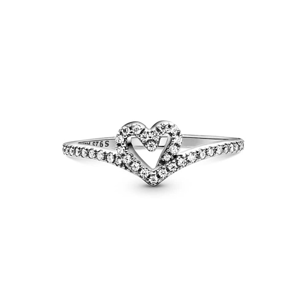 PANDORA Sparkling Wishbone Heart Ring - Stackable Ring for Women - Sterling Silver with Clear Cubic Zirconia - Size 5 - Image 2