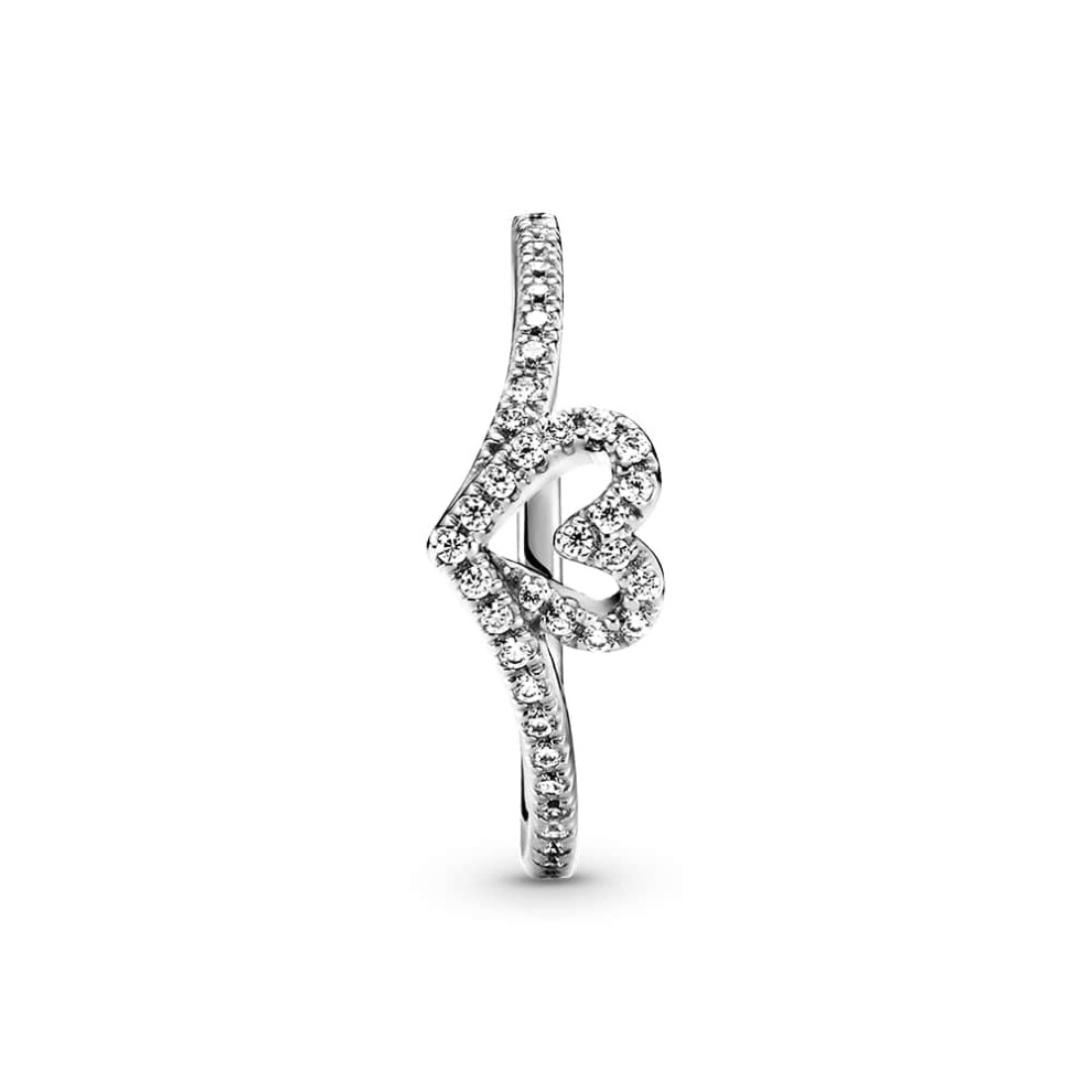 PANDORA Sparkling Wishbone Heart Ring - Stackable Ring for Women - Sterling Silver with Clear Cubic Zirconia - Size 5 - Image 3