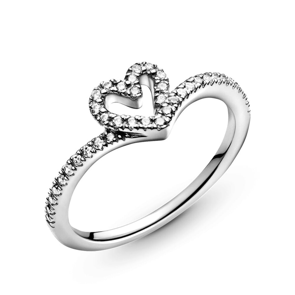 PANDORA Sparkling Wishbone Heart Ring - Stackable Ring for Women - Sterling Silver with Clear Cubic Zirconia - Size 5 - Image 4