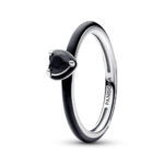 Pandora ME Heart sterling silver ring with black crystal and black enamel, 60