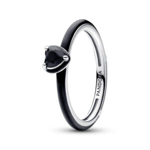 Pandora ME Heart sterling silver ring with black crystal and black enamel, 60
